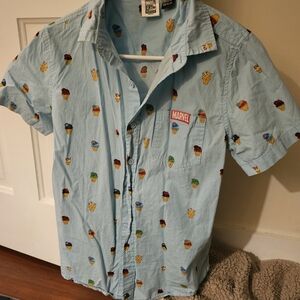 Marvel Light Blue Men's Shirt with Ice Cream Character Icons